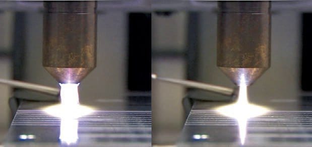 Plasmaaktivierung von Verbundmaterialien im Vergleich: Plasmaflamme, diffusen Betriebsmodus / Lichtbogenübertragung geerdete Metalloberfläche