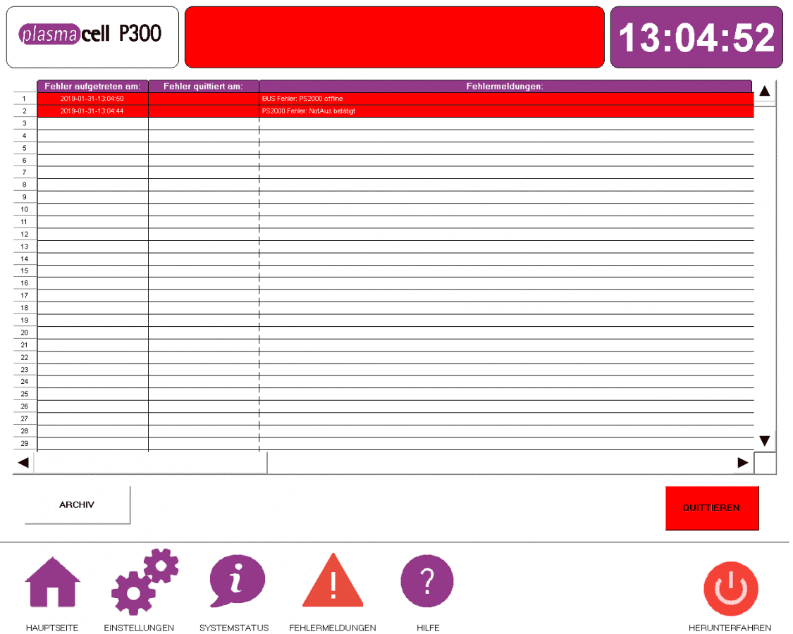 Plasmacell Fehlermeldung Software