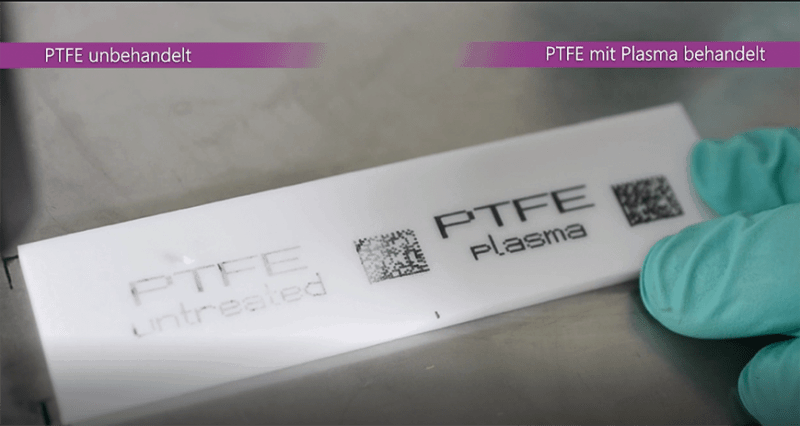Plasmatechnologie für bessere Farbhaftung und höchste Druckqualität : Haftungsprobe von Inkjetdruck auf unbehandeltem und plasmabehandeltem PTFE