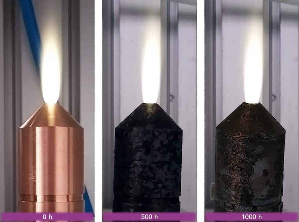 Firing pattern of nozzle A250 after different operating hours